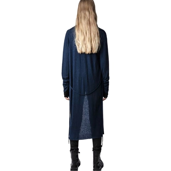HP🎉 NWT ZADIG & VOLTAIRE Rona 100% Cashmere Long Cardigan Blue Belted Duster LG - Picture 7 of 14